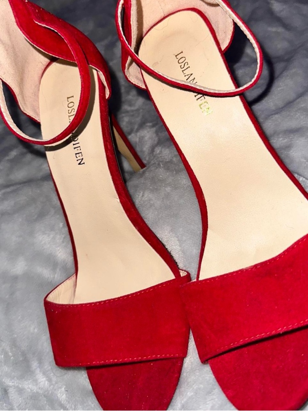 Loslandifen Red Suede Ankle-Strap Heels for Women